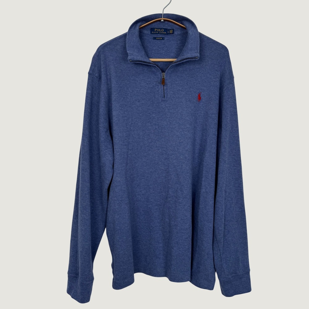 Polo Ralph Lauren Mens Estate Rib Quarter Zip Pullover Blue Cotton Large